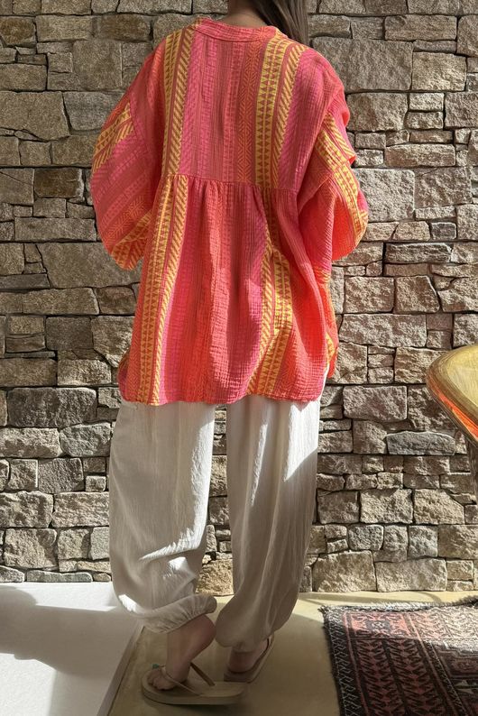 Peruvia Pillow Cotton Nero Smock Top Coral /19=